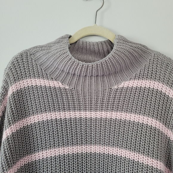 CASLON Mock-neck Grey & Pink Striped Long Sweater - Picture 2 of 9